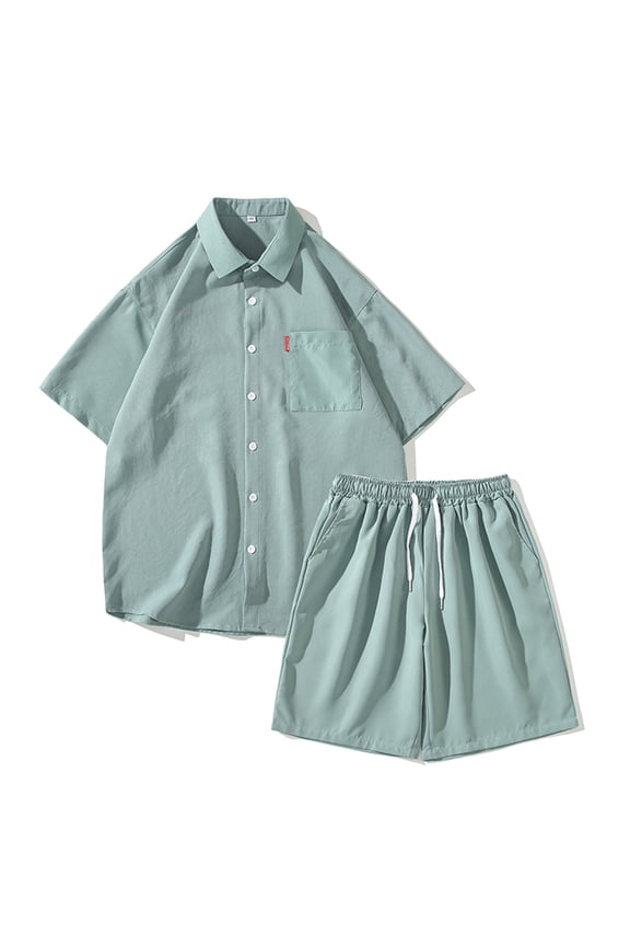 Mens Solid Color Large Size Loose Short Sleeved Shorts Suit Youth Fashion Casual Two Piece Suit