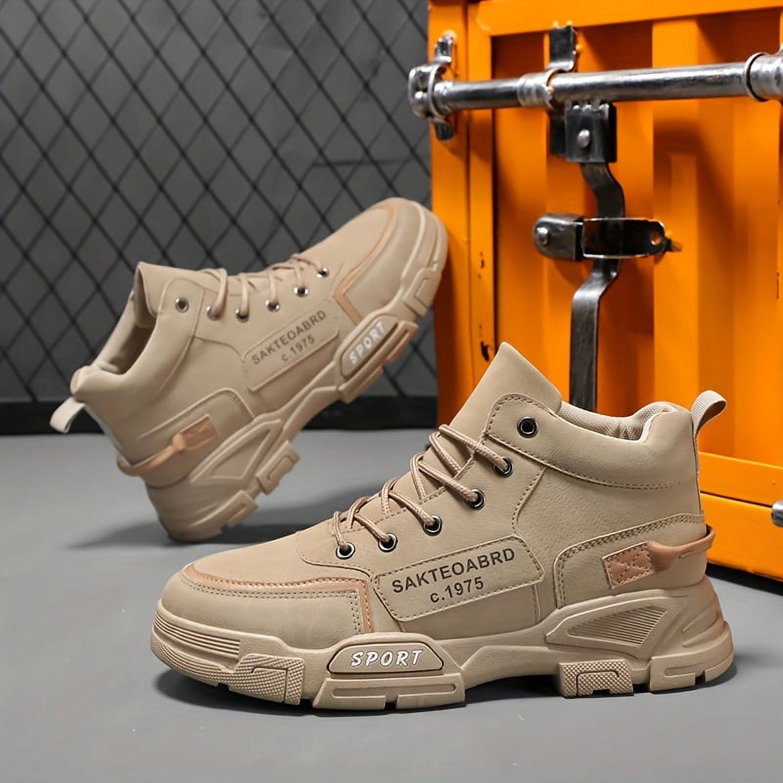 Mens Solid Color Mid Top Comfortable AntiSlip Hiking Boots Stylish