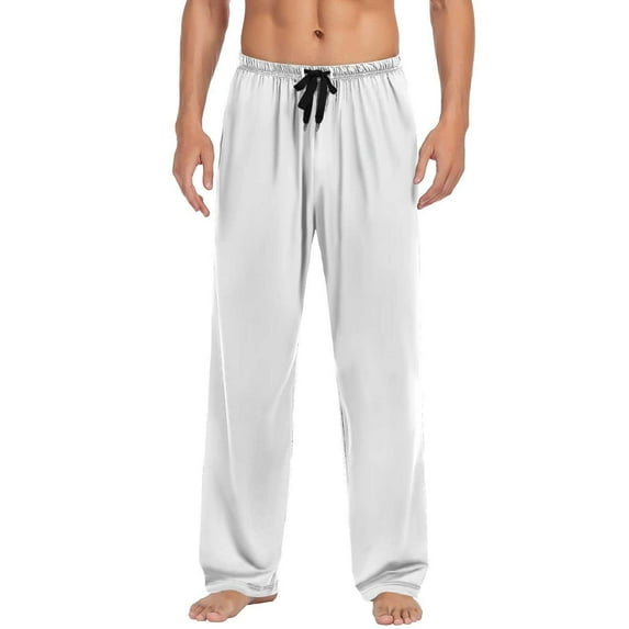 Mens Solid Color Pajama Pants, Lightweight Lounge Pj Bottoms for Men Soft Sleep Pants with Pockets & Drawstring