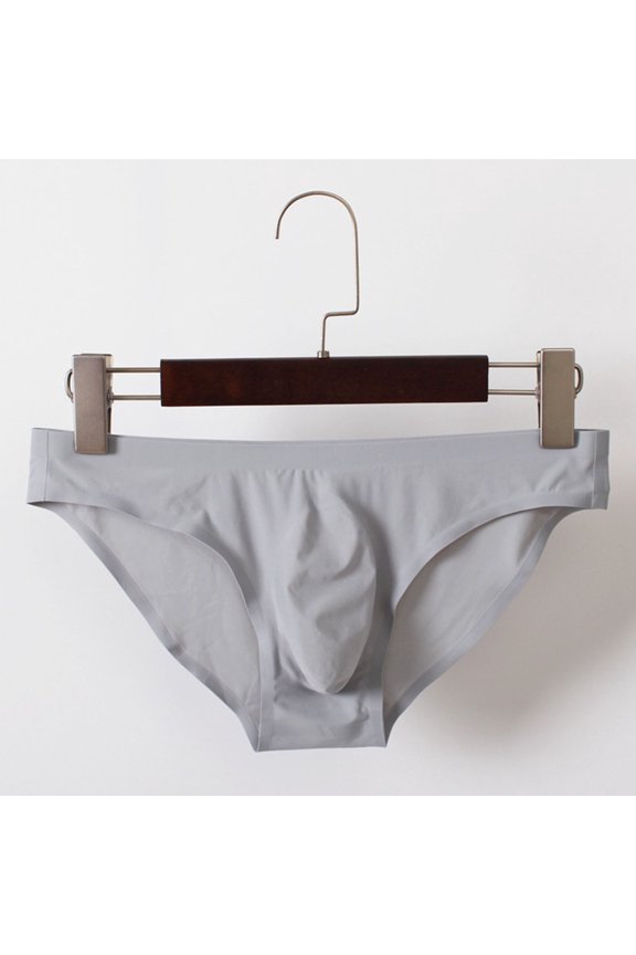 Mens Solid Color Seamless Briefs Ultra Thin Breathable Ice Silk Underwear Low Rise Sexy Pouch For Daily And Casual Wear,Grey,XXXL