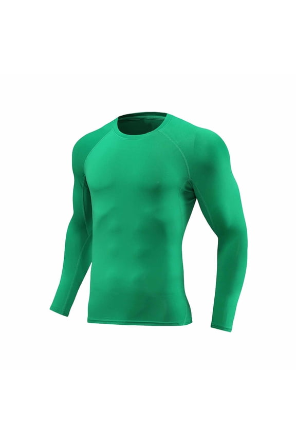 Mens Solid Color Stretchy Workout Pullover Compression Active Sport Base Layer Undershirt