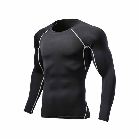 Mens Solid Color Stretchy Workout Pullover Compression Active Sport Base Layer Undershirt