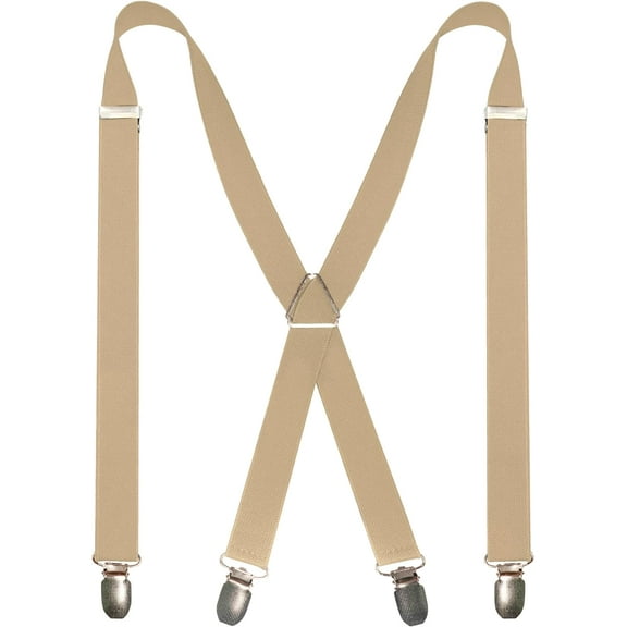 Mens Solid Color Suspender with 4 Clips Adjustable Braces