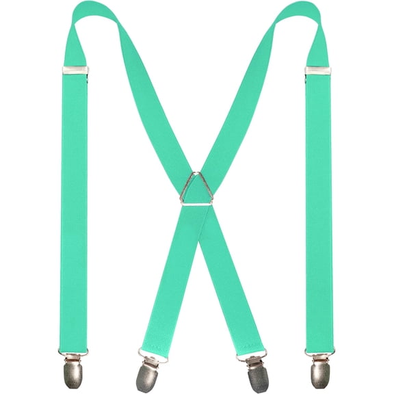 Mens Solid Color Suspender with 4 Clips Adjustable Braces