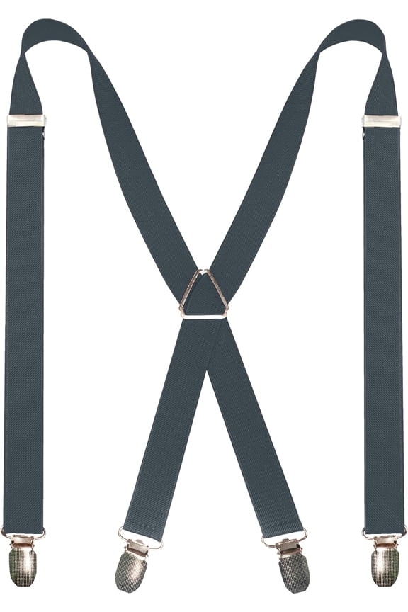 Mens Solid Color Suspender with 4 Clips Adjustable Braces