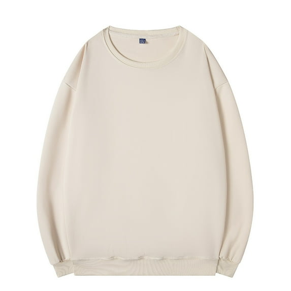Mens Solid Color Sweatshirts Cotton Sweatshirt Drawstring Pullover Casual Long Sleeve Shirts Sweater Top Beige XXL