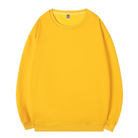 Mens Solid Color Sweatshirts Cotton Sweatshirt Drawstring Pullover Casual Long Sleeve Shirts Sweater Top Yellow XL