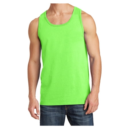 Mens Solid Cotton Tank Top Sleeveless Tee Shirt for Sports, Gym, Fitness, Beach Neon Green Medium