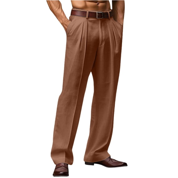 Mens Solid Dress Pants Pleated Straight Fit Business Trousers for Work Wear(Not included Belt) 2XL