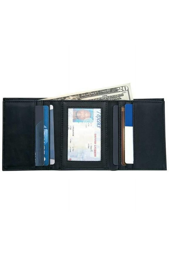 Mens Solid Genuine Leather Tri-fold Wallet
