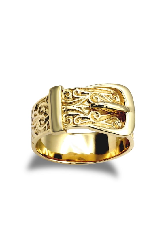 Mens Solid Gold-plated Sterling Silver Jewelco London Single Buckle Ring 10mm