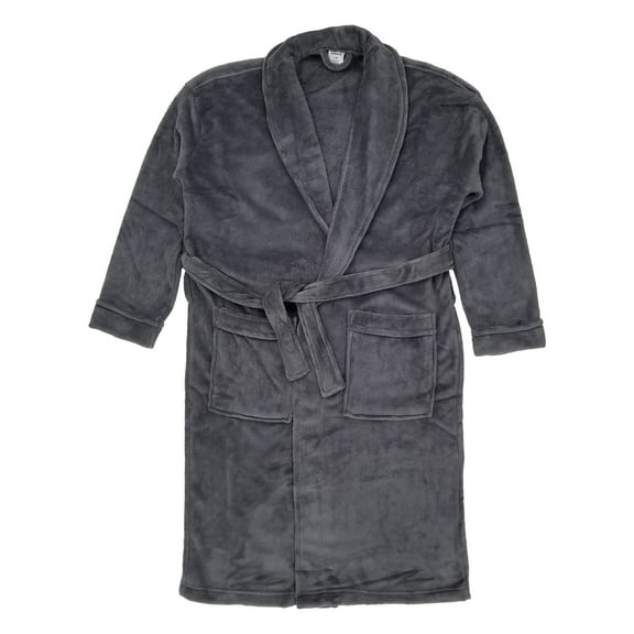 Mens Solid Gray Plush Microfleece Robe House Coat Bathrobe Small/Medium