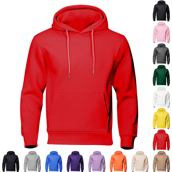 Mens Solid Hooded Sweatshirt Casual Athletic Fleece Pullover Drawstring Winter Warm Clothing with Kangaroo Pocket