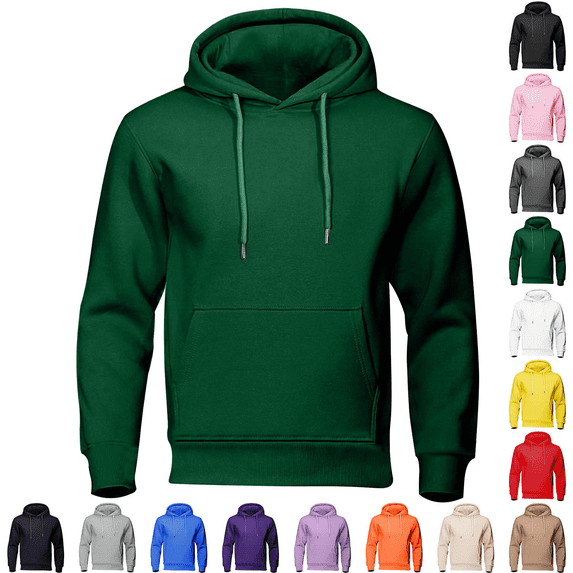 Mens Solid Hooded Sweatshirt Casual Athletic Fleece Pullover Drawstring Winter Warm Clothing with Kangaroo Pocket