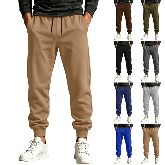 Mens Solid Jogger Sweatpants Elastic Drawstring Waist Cuffed Ankle Sweat Pants with Pockets for Workout