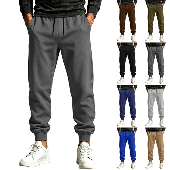 Mens Solid Jogger Sweatpants Elastic Drawstring Waist Cuffed Ankle Sweat Pants with Pockets for Workout