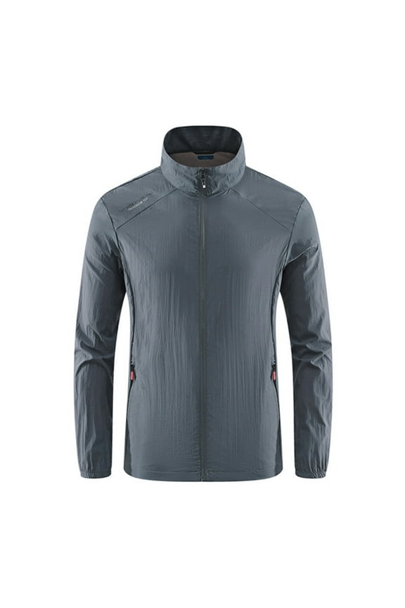 Mens Solid Lightweight Dry-Fit Long Sleeve Full Zip Jacket Athletic Running Sun-proof Jacket