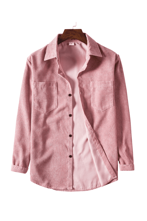 Mens Solid Long Sleeve Ribbed Button Down Corduroy Shirt Jacket Casual Spring Fall Pocket Shacket Jacket
