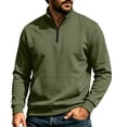 thumbnail image 1 of Mens Solid Quarter Zip Stand Collar Pullover, Long Sleeve Casual Sweatshirt with Front Pocket, Comfort Lightweight Tops, 1 of 6