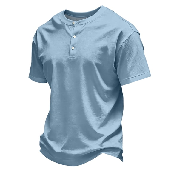 Mens Solid Short Sleeve Henley Top Three Button Placket Everyday Casual T Shirt 4XL