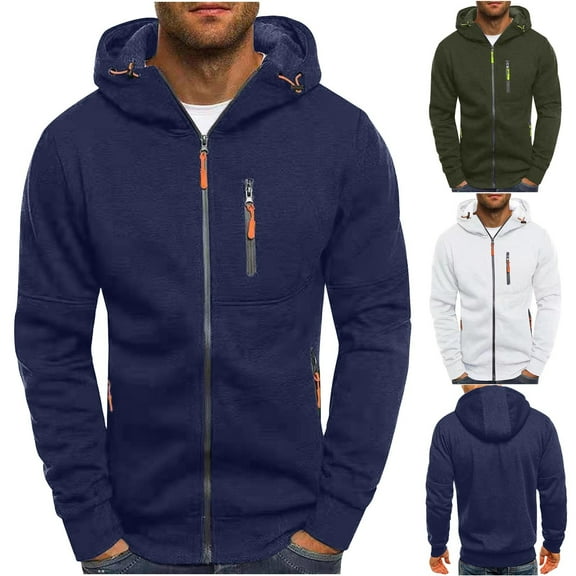 Mens Solid Sports Fitness Sweater Cardigan Hooded Long Sleeve Zipper Jacket