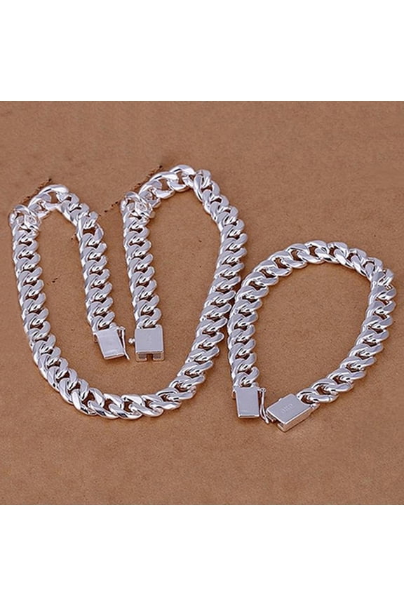 Mens Solid Stainless Steel 10mm Miami Cuban Link Chain And Bracelet Set Heavy