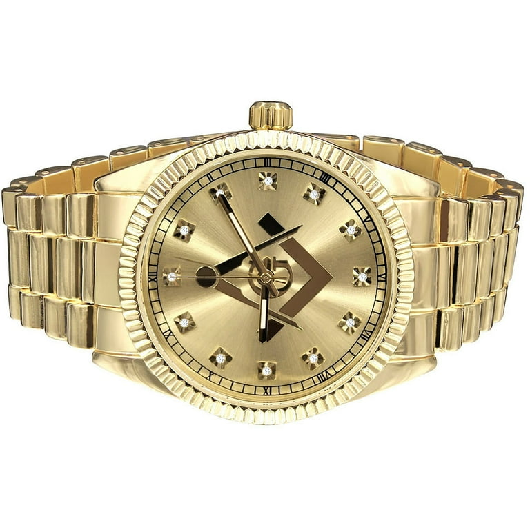 Mens Solid Stainless Steel Back Silver Dial 40mm Yellow Gold Tone