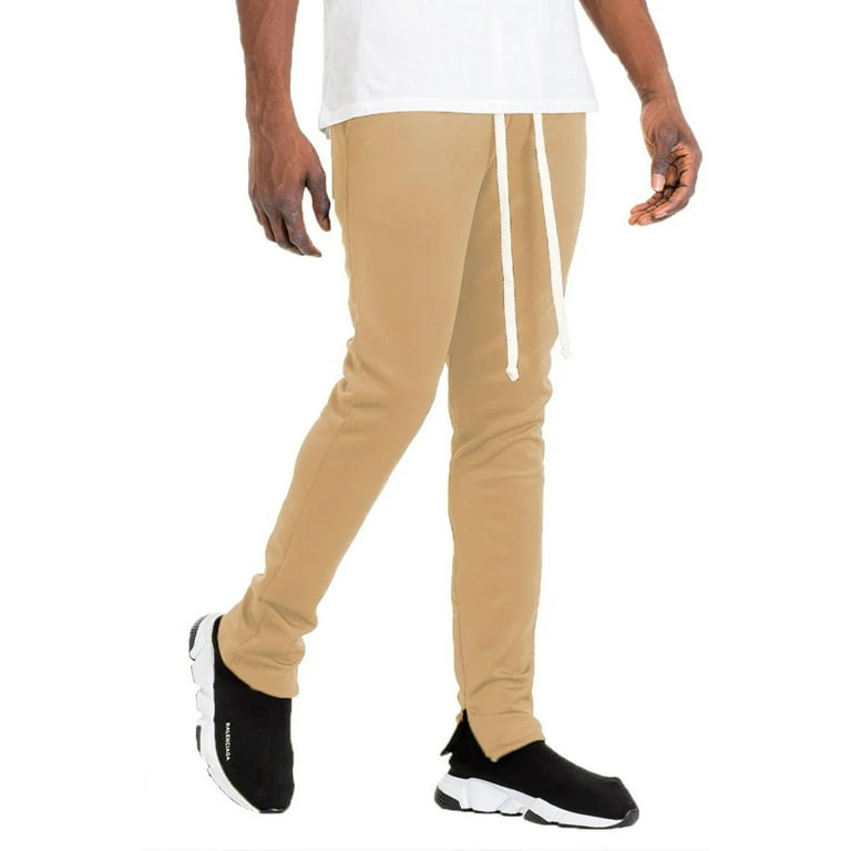 Mens Solid Tan Track Pants Slim Fit