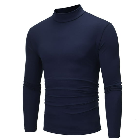 Mens Solid Turtleneck Slim Fit Pullover Warm T-Shirt Bottoming Shirt Basic Lightweight Undershirt Sweater Tops Navy L