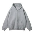 thumbnail image 1 of Mens Solid Zip Up Hoodie Drawstring Hooded Long Sleeve Vintage Sweatshirts Jackets Pockets Basic Outerwear Jackets Coats Warm Winter Vibes Trendy, Gray (XX-Large), 1 of 1
