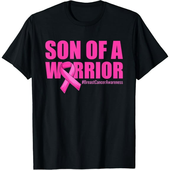 Mens Son of a Warrior Mother Breast Cancer Awareness Pink Ribbon T-Shirt