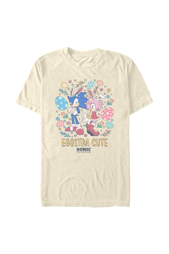 Mens Sonic the Hedgehog Eggstra Cute Sonic And Amy Rose T Shirt