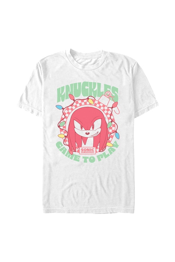 Mens Sonic the Hedgehog Knuckles Game To Play Christmas Lights T Shirt
