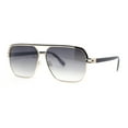 thumbnail image 1 of Mens Sophisticated Rectangular Flat Top Euro Style Metal Rim Sunglasses Gold Black - Smoke, 1 of 4