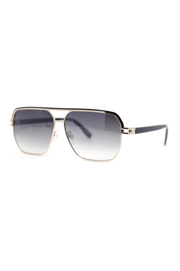 Mens Sophisticated Rectangular Flat Top Euro Style Metal Rim Sunglasses Gold Black - Smoke