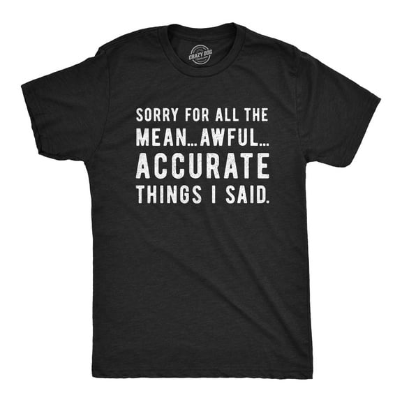 Mens Sorry for All The Mean Awful Accurate Things I Said T Shirt Funny Hilarious Novelty Tee Graphic Tees