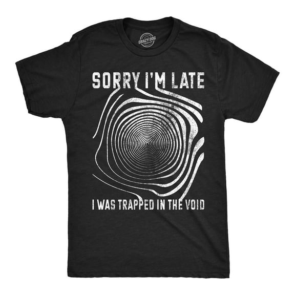 Mens Sorry I'm late I was Trapped in The Void T Shirt Funny Halloween Tee Optical Illusion Shirt for Guys Graphic Tees
