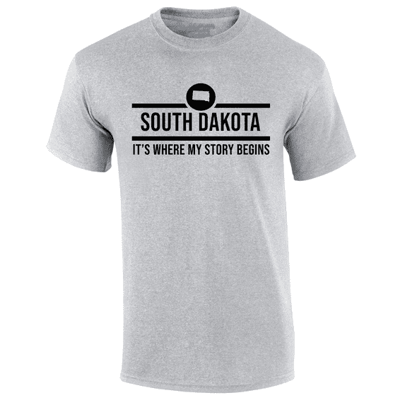 Mens South Dakota Tshirt South Dakota It's Where My Story Begins Short Sleeve T-shirt-Sports Grey-5xl