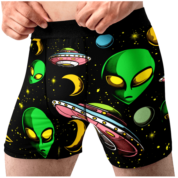 Mens Space Alien UFO Funny Boxer Briefs Novelty Boxers Humorous Underwear Gag Gift