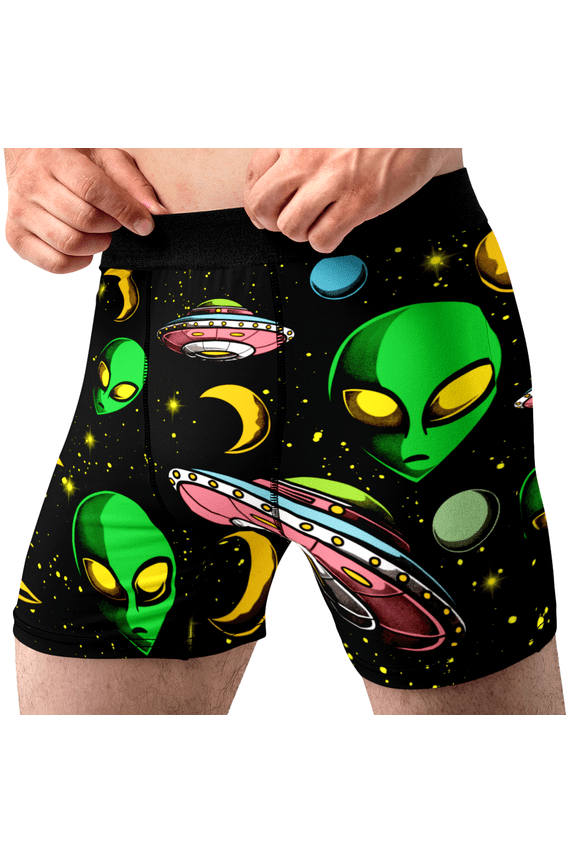 Mens Space Alien UFO Funny Boxer Briefs Novelty Boxers Underwear