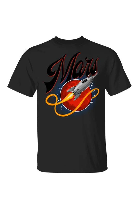 Mens Space Mars Rocket Ship Sci-Fi Adventure Exploration Graphic Unisex T-Shirt, up to size 5XL