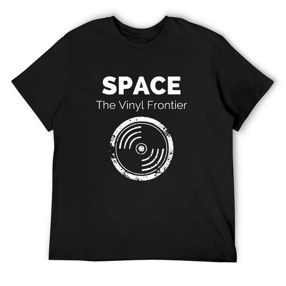 Mens Space The Vinyl Frontier - Outrageous Record Club T-Shirt Black 2X-Large