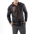 thumbnail image 1 of Mens Sparkly Sequin Shirt 70s Costumes Button Front Shirt Party Sheer Mesh Long Sleeve Shirt Tops (Black,L), 1 of 5