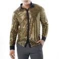 thumbnail image 1 of Mens Sparkly Sequin Shirt 70s Costumes Button Front Shirt Party Sheer Mesh Long Sleeve Shirt Tops (Gold,S), 1 of 5