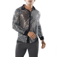 thumbnail image 1 of Mens Sparkly Sequin Shirt 70s Costumes Button Front Shirt Party Sheer Mesh Long Sleeve Shirt Tops (Silver,L), 1 of 5