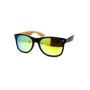 Mens Spectrum Color Mirror Hipster Horn Rim Woodgrain Sunglasses Black Light Wood Yellow Mirror