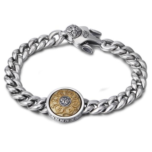 Mens Spinning Bracelet Vintage Tibetan Mantra Design 20cm Fixed Size Fashion Jewelry Buddhist Inspired Wristband