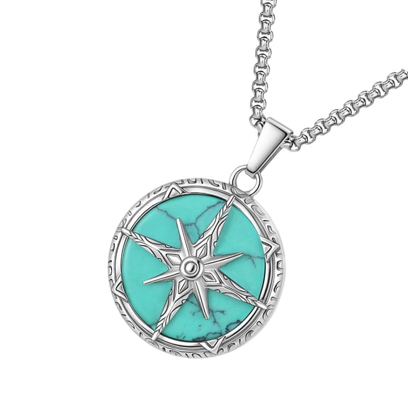 Mens Spiritual Jewelry Compass Pendant Necklace Stainless Steel Texture