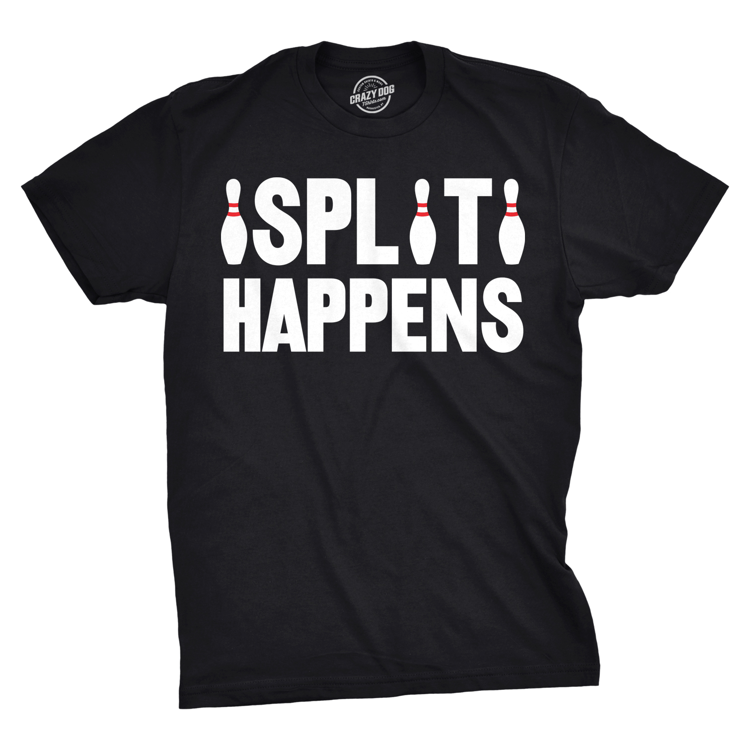 Mens Split Happens Funny Bowling Graphic Text Hilarious Sports T Shirt Graphic Tees - image 1 of 9