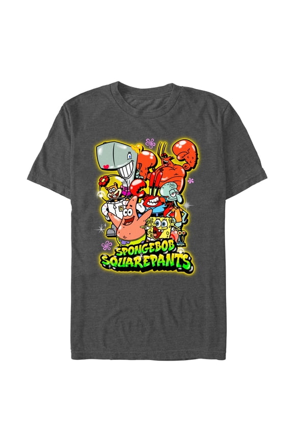 Mens SpongeBob SquarePants Airbrush Neon Group Shot T Shirt